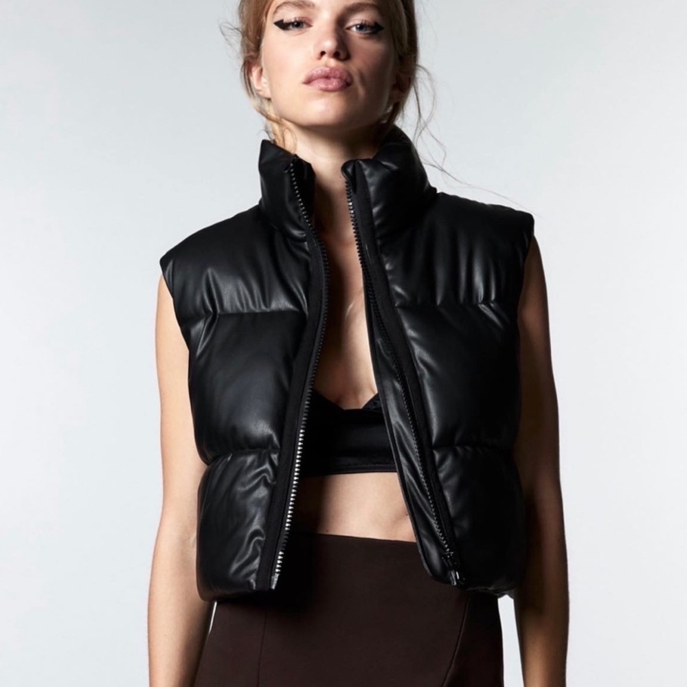 Zara faux leather puffer vest